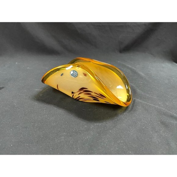 Murano Lavorazione Crystal Italian Glass Folded Bowl Amber Yellow Decorative 9 ¾ - Picture 1 of 9